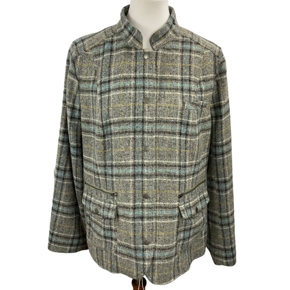 Vintage LL Bean Jacket Plaid Checkered Wool 90s Y2K Equestrian Women Size Large